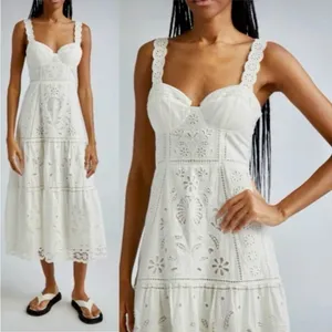 FARM Rio Midi Dress XL White Richelieu Broderie Anglaise Sundress Bustier Corset thumbnail 3