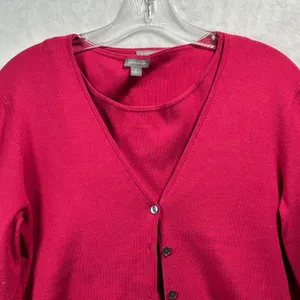 Ann Taylor Womens Medium Raspberry Red Silk Blend Cardigan and Shell Twin Set‎ thumbnail 3