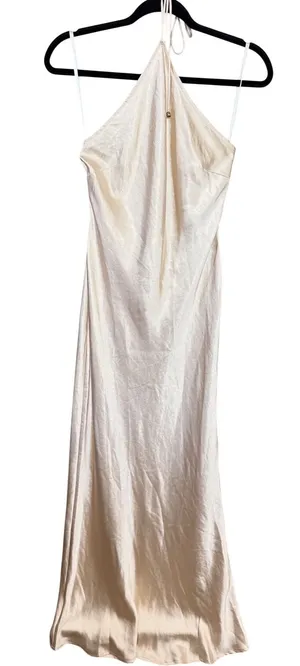 One and Only Collective Champagne Satin Halter Maxi Dress‎ Womens Medium Gown thumbnail 1