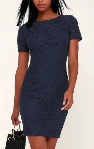 Lulus Polished to Perfection Navy‎ Blue Lace Sheath Dress MEDIUM thumbnail 1