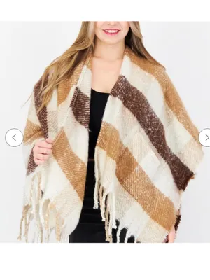 Jenni • Shawl Poncho • One Size • Tan Brown • Fall Autumn thumbnail 2