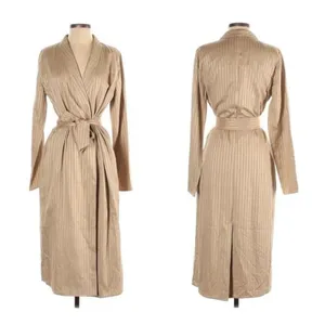 Lovers + Friends Trench Coat Size Small Long Belted Tan Striped Duster thumbnail 5