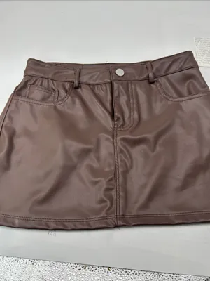 Brown Faux Leather Mini Skirt waist 28 length 13 thumbnail 16