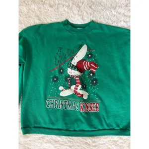 Vintage Christmas Kisser Sweatshirt Green Holiday Graphic One Size‎ USA Made thumbnail 2