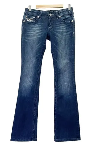 Miss Me Y2K Jeans Women's Size 29 Bling Rhinestone Back Flap Bootcut Dark Wash thumbnail 1