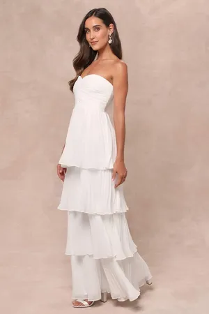 NWOT Lulus White Strapless Tiered Maxi Dress Size XL MSRP $99 thumbnail 4