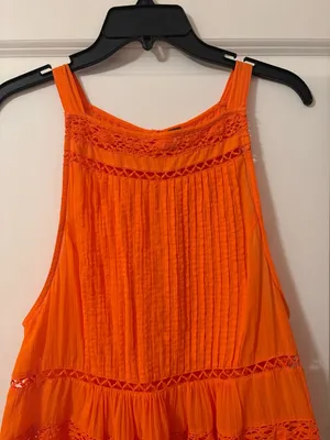 Free People Bright Orange Crochet-Trim Swing Cami thumbnail 3