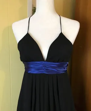 I.N. San Francisco cocktail dress size 3 Ties around neck pleats black blue thumbnail 14