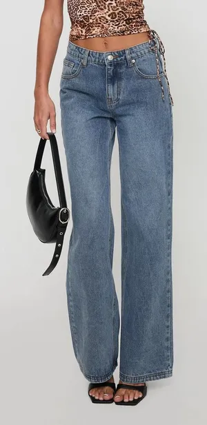 Princess Polly Everlong Jean Mid Blue Wash Wide Leg Mid Rise Denim US 0 thumbnail 1