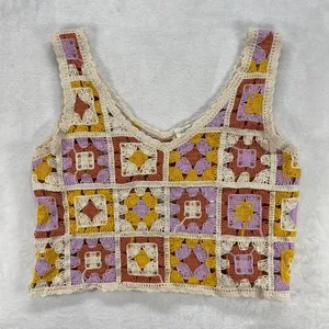 Rebellion Again Crochet Crop Top Granny Square Knit Sleeveless‎ XS thumbnail 1