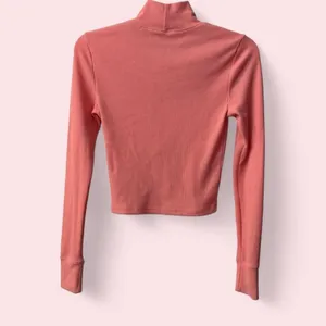 American Eagle Waffle Knit Ribbed Mockneck Cropped Long Sleeve Shirt Coral Small thumbnail 6