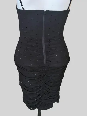 Black Sheer Mesh Bodice Ruched Mini Dress thumbnail 7