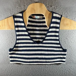 1292 |‎ Free People FP Beach Striped Terry Cloth Crop Top Midi Skirt Set Navy L thumbnail 2