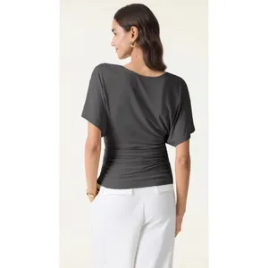 OGL Top Size M NEW Sandwashed Effortless Boatneck Batwing Sleeve Side Ruched thumbnail 4