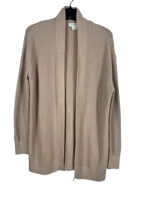 Club Monaco 100% Cotton Cable Knit Cardigan Beige Open Front Oversized XS thumbnail 5