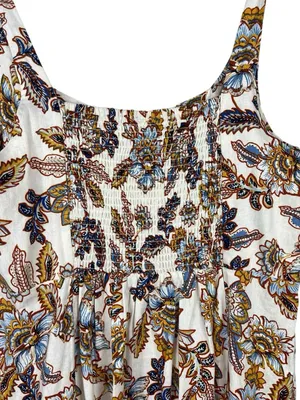 Old Navy XL Floral Print Smocked Back Linen Blend Midi Dress NWT Coquette thumbnail 6