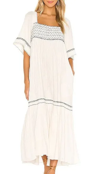 Free People Boho White Embroidered Maxi Dress thumbnail 1