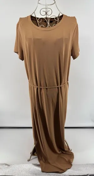 Banana Republic Modal Tie Waist Midi Dress Tan Size M Minimalist thumbnail 1