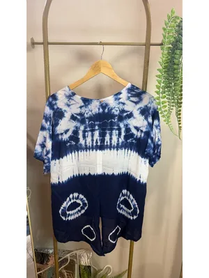 Size M/L Balkón by Blanca Estela Blue Tie-Dye Blouse Boho thumbnail 3