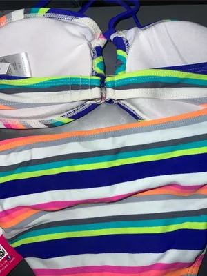 Hula Honey Women’s ' Stripe Bikini Set - Teal, Blue, Pink, Orange Small bandeau thumbnail 7