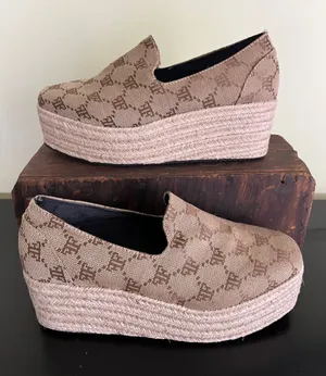 Unbranded Beige Patterned Platform Espadrille Slip thumbnail 1