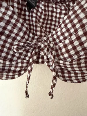 wild fable gingham puff-sleeve crop top  thumbnail 4