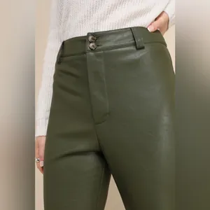 NWT Lulus Effortless Edge Vegan Leather Straight Leg Pants in Olive Green Size M thumbnail 4