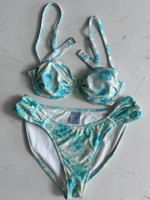 Shade & Shore Aqua Floral Women’s Two-Piece Swim Suit thumbnail 1
