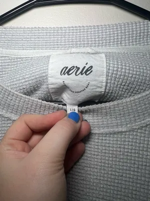 Aerie Waffle Knit Pale Gray/Blue Sweater thumbnail 2