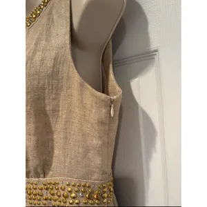 Kate‎ Spade New York Gold Metallic Linen Studded Sheath Dress NJMU1225 Womens 4 thumbnail 5