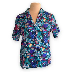 Vintage Colorful Festival Button Up‎ Shirt Southwestern Medium Novelty Print thumbnail 3