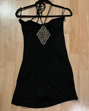 Miss Me Bejeweled Jersey Long Halter Top M thumbnail 4