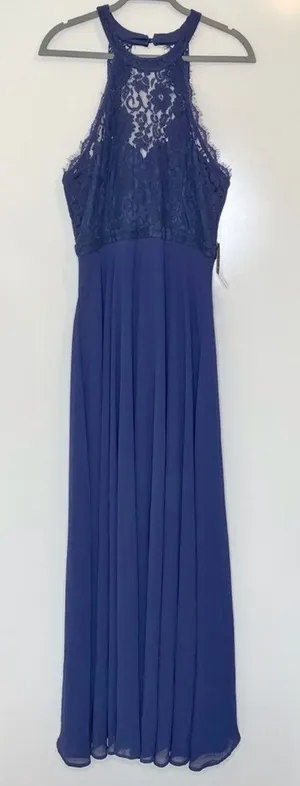 Lulu’s Dance All Evening Navy Lace Halter Neck Maxi Evening Gown L thumbnail 1