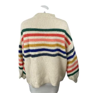Wishlist Beige Rainbow Striped Long Sleeve Mock Neck Knit Sweater Top Size M/L thumbnail 4