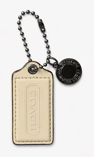 Coach Cream Leather Hangtag Keychain Bag Charm Logo Tag Silver Tone 2.5” Y2K thumbnail 1