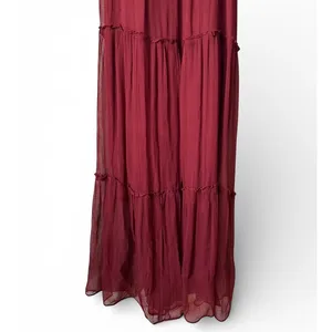 Anthropologie Floreat Saffa Chiffon Tiered Maxi Peasant Dress Women Size S Wine thumbnail 5