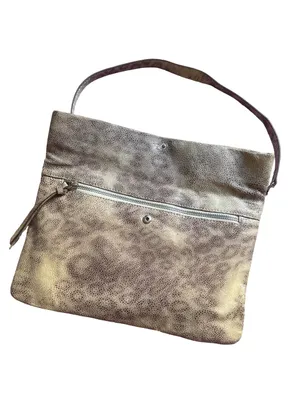 Kate Landry Taupe and Cream Fold-Over Leather Clutch thumbnail 2