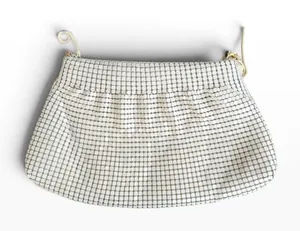 Vintage 70s 80s White Enamel Metal Mesh Evening Purse Metal Chain Hong Kong thumbnail 1