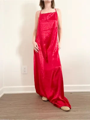 Red Satin Maxi Slip Dress with Adjustable Straps thumbnail 2