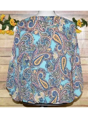 Veronica M. Ladies Paisley Faux Wrap V-Neck Blouse Top Size L Boho Colorful thumbnail 6