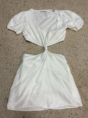 Abercrombie & Fitch Knotted Cutout Linen Blend Mini Dress in White Women’s Small thumbnail 2