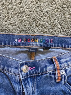 American Eagle Strigid Low Rise Baggy Flare Distressed Jeans Rainbow Size 10 thumbnail 11