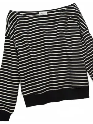 AE Off The Shoulder Sweatshirt American Eagle Black White Striped NWT Size Small thumbnail 2