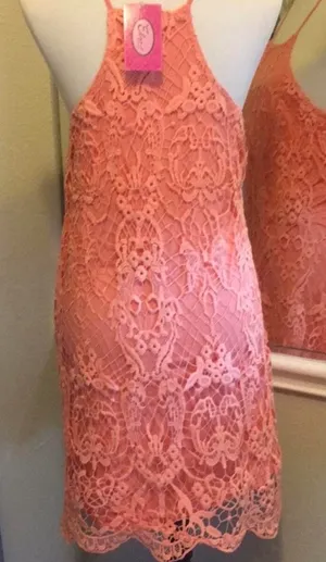 Lace Peach Dress SZ L thumbnail 3