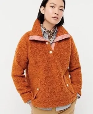 J CREW Women's orangish Brown Snap-collar sherpa sweatshirt size small thumbnail 1