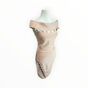 House of CB Ramah Blush Pink Bandage Cutout Off Shoulder Midi Dress M thumbnail 4