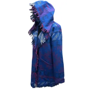 ROXY Santa Katalina Blue Aztec Fringe Beach‎ Surf Wrap Jacket Hoodie Size XS thumbnail 3