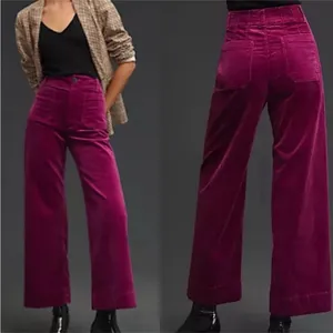 Anthropologie Maeve Colette Fuchsia Corduroy Wide Leg Cropped Pants thumbnail 2