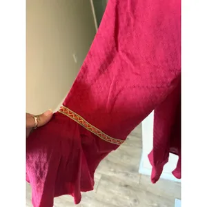 Entro Burgundy Boho Embroidered Bell Sleeve Blouse Top Medium NWT thumbnail 3