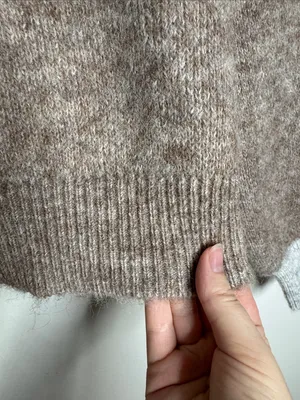 Ophelia Roe Turtleneck Two-Tone Heather Gray-Camel Geo Pattern Neutral Sweater S thumbnail 7